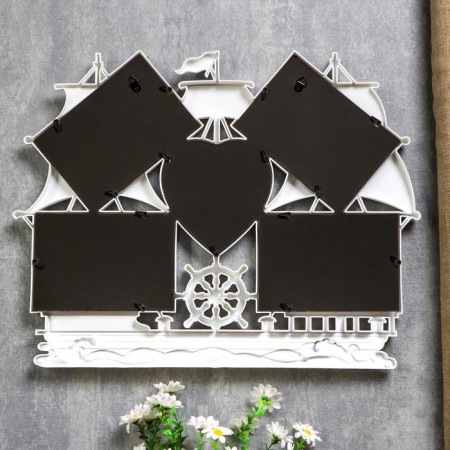 Photo frame Plastic in 5 photos 10x15, 12x12 cm "Ship" White 38x48 cm-3