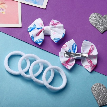 Hair set "Karapunka" (4 elastic bands, 2 clamps) bows tenderness, 2 cm, white-2