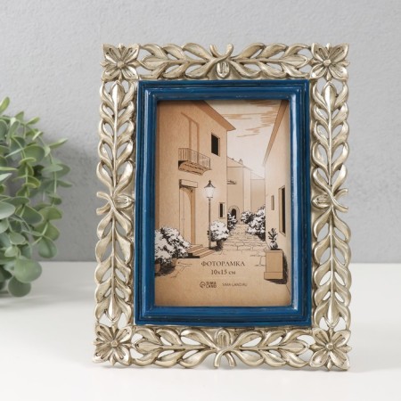 Photo frame Polystone 10x15 cm "Flower braid" blue with gold 17.5x1.5x22.7 cm