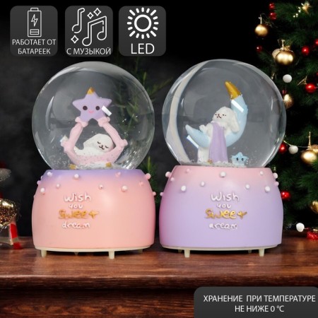 Souvenir polystone water ball light, music "Sleeping bunny" d = 8 cm mix 12.5x8x8 cm
