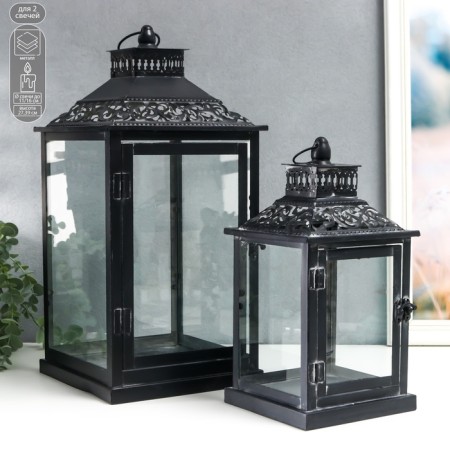 Summary metal, glass "Etna" black set 2 pcs 19x19x39 cm, 14x14x27 cm