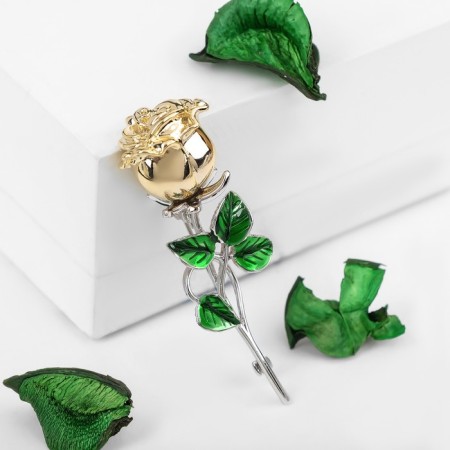 Brooch "Flower" rose, green color in silver-gold-1