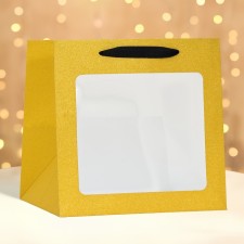 Crafts with a square bottom and window, 25 x 25 x 25 cm, gold with glitter