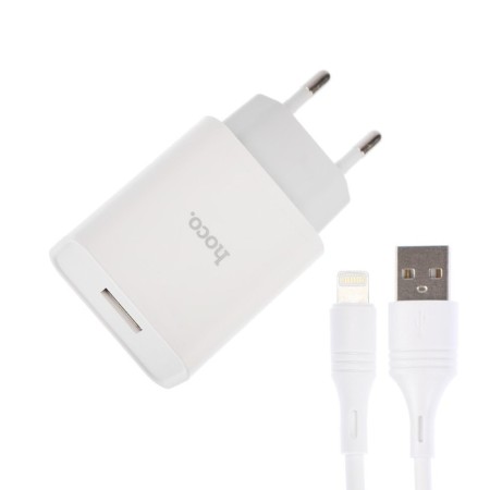 Network charger Hoco C81a, USB - 2.1 a, Lightning 1 m cable, white-1