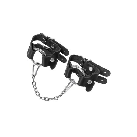 Pecado BDSM bracelets, two straps, genuine leather, black-3