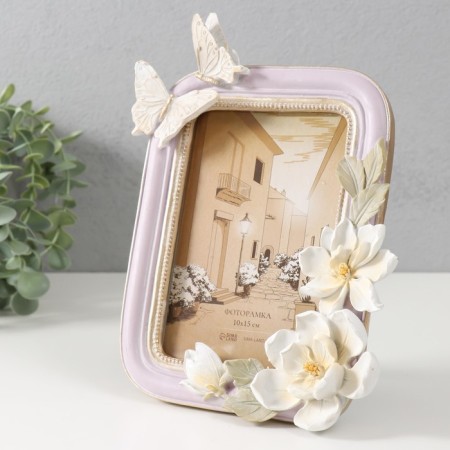 Photo frame Polystone 10x15 cm "Butterflies and white daffodils" marshmallows 17x3.1x23 cm-1