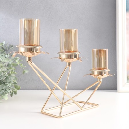 Summary metal, glass for 3 candles "branches with leaves. Geometry" D-5 cm gold 35x8x26 cm 94487-2