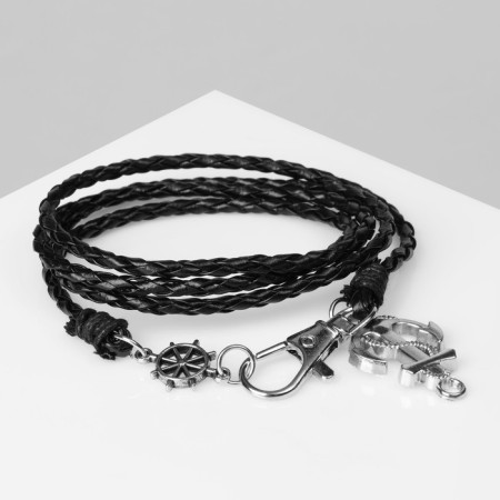 Unisex Bracelet "Gravity" helm and anchor, black color with silver, 77 cm