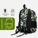 School backpack from textiles 2 departments with lightning, external pocket, gray/green color