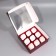 Capcake box, confectionery packaging with a window, 9 burgundy cells, 25 x 25 x 10 cm