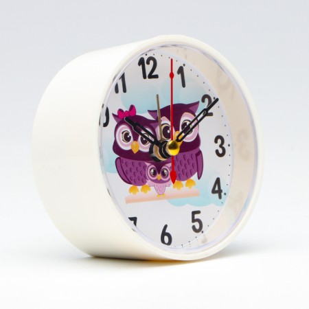 Clock - tablesporal “owls”, discrete move, di -8 cm dial, 9.5 x 9.5 cm, aa