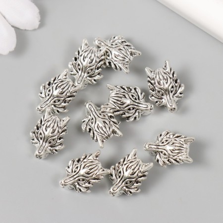 Bead for creativity Metal "Wolf" silver 1.3x1.8 cm-2