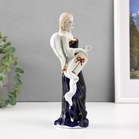 Souvenir porcelain angel with a cobalt drum 20cm-1