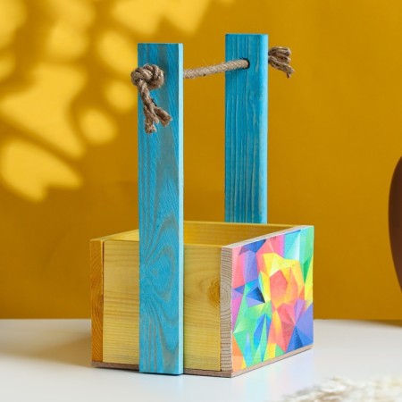 Wooden Kashpo, 15 × 12 × 8.5 (25) cm "Paul and love. Polygonometry", with print-1