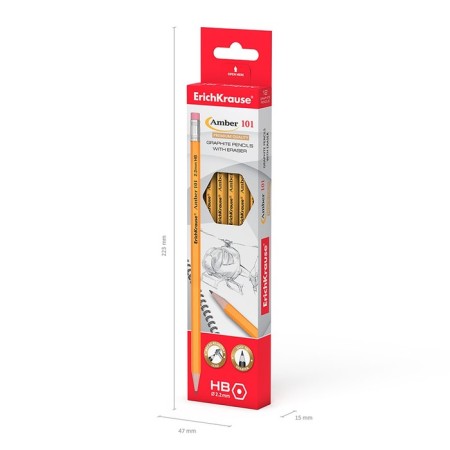 Chernographic pencil with Erichkrause Amber 101, NV, Griffel D = 2.2 mm, wood, hexagonal in the box, yellow case-7