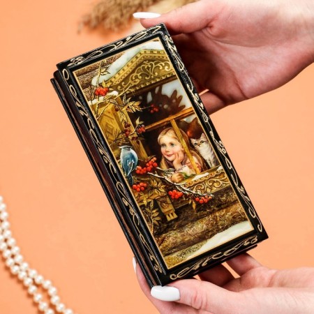 Casket - a bill "Girl by the window", 8.5 × 17 cm, lacquer miniature-2