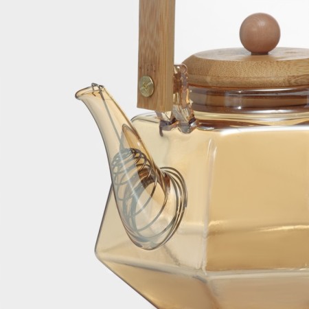 Glass teapot with a bamboo lid and a metal filter “Octan”, 800 ml, gold color-1