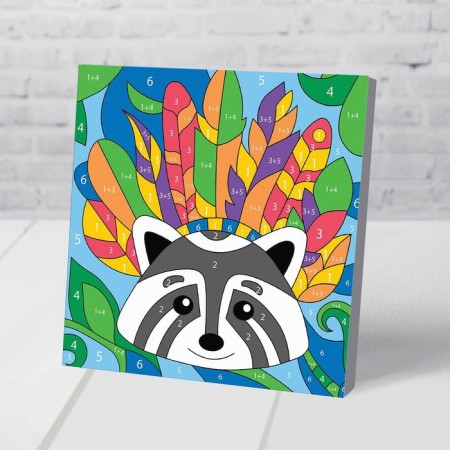 Picture on numbers for children "Raccoon in feathers", 15 x 15 cm-1