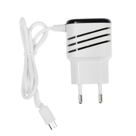 Network charger Luazon LCC-24, 2 USB, MicroUSB, 1 A, 1 m, black and white-3