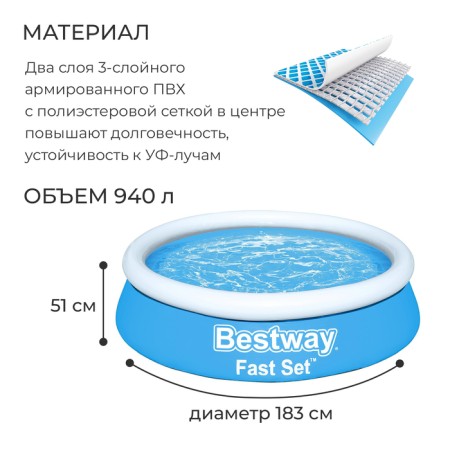 Бассейн надувной Fast Set, 183 x 51 см, 57392 Bestway-1