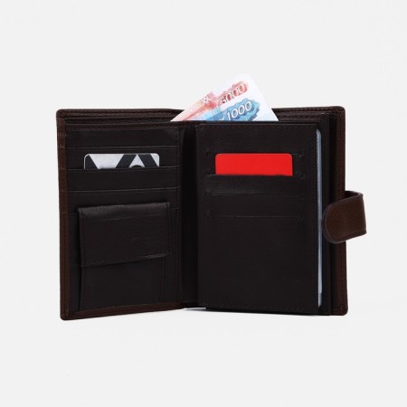 Male purse on the button, 3 in 1, for auto documents, passports, cards, bills, brown color-4