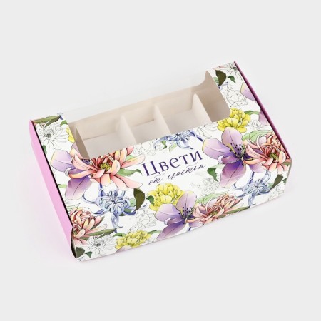 Box for eclairs with liners "Flowers", 25.2 x 15 x 7 cm