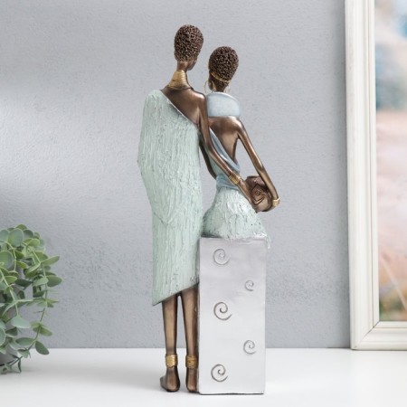 Suvenir Polystone "African couple" silver pattern - leaves 14x10x35.5 cm-2