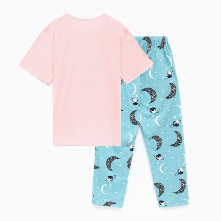 Female homemade set (T -shirt/pants), white/turquoise color, size 60-3