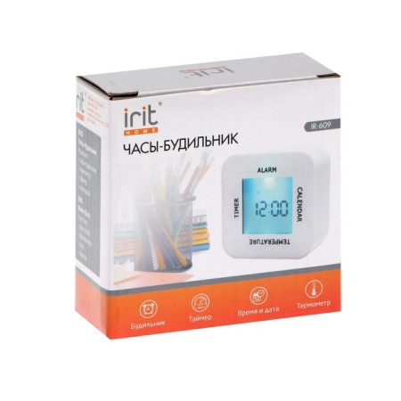 IRIT IR-609 Bureau watch, thermometer, calendar, timer, backlight, 2haa, white-9