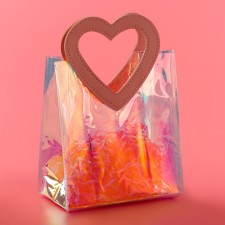 PVC gift package, pink, irrediscent, 20 x 18 x 10 cm