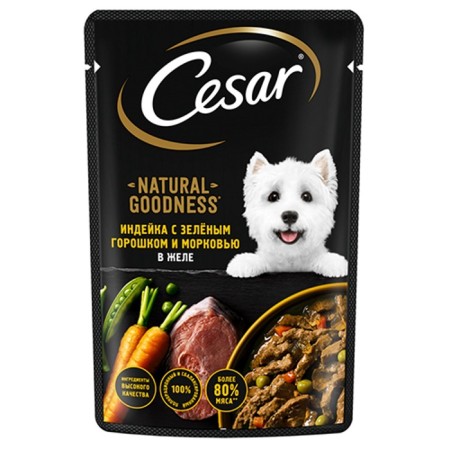 Wet cesar food for dogs, turkey, peas, carrots, in jelly spider, 80g