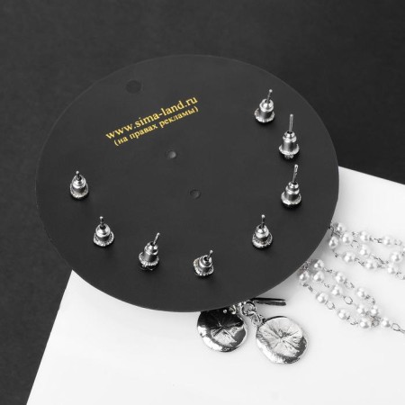 Pusets 4 pairs of “Magic” medallions and scattering pearls, white color in silver-2