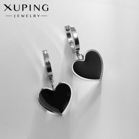 Earms enamel Xuping Heart splendor, black color in silver