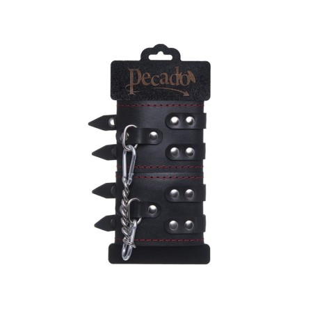 Handcuffs with two belts and black Pecado BDSM lining, genuine leather, black-5