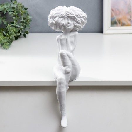 Polystone souvenir "Girl with a lush hairstyle, thoughtful" white 40x12x13.5 cm