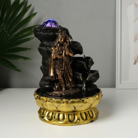 The desktop fountain from the network, the backlight "Radha and Krishna at the waterfall" bronze 20.5x20.5x28 cm-3