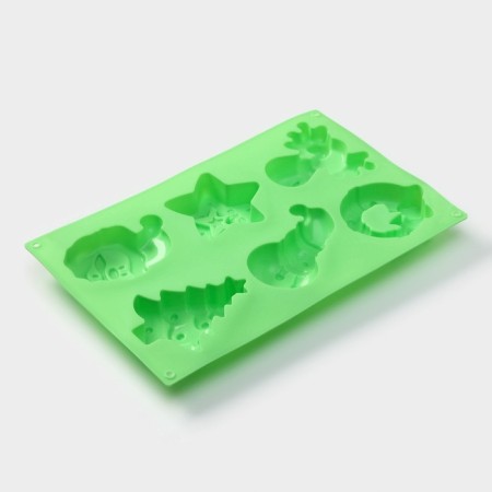 Baking uniform "New Year", silicone, 27 × 17 × 2 cm, 6 cells, green color-3