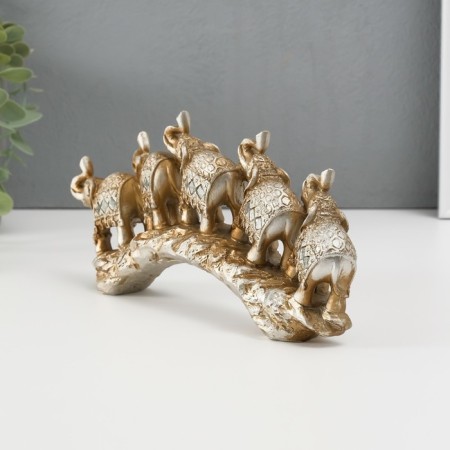 Polystone souvenir "Five elephants on a stone in blankets with fringe" 11x24.5x4.5 cm-5