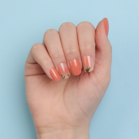 Flower overhead nails, 12 pcs, with adhesive plates, soft square shape, peach/milk color-13