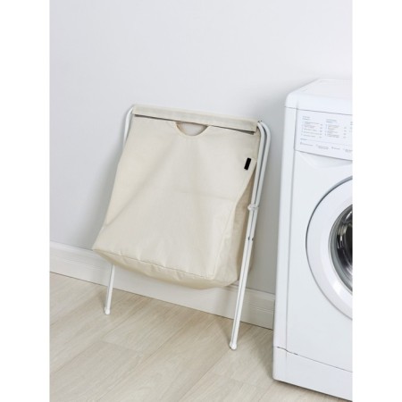 Basket-mezzle for linen on a metal frame, 53 × 39 × 62 cm, beige color-7