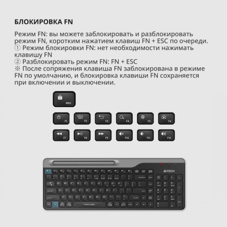 Keyboard A4Tech FSTYLER FBK25 Black/Gray USB wireless BT/Radio Slim Multimedia (FBK 106853-8