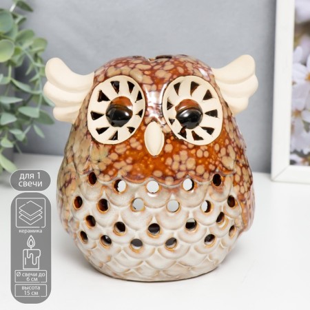 Ceramics candlestick for 1 candle "Forest Eagle owl" 15x12x12 cm