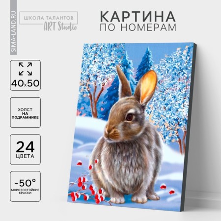 New Year's picture on numbers on canvas with the subframe "New Year! Rabbit in the snow ", 40 × 50 cm