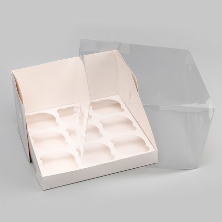 Confectionery folding box for 9 cupcakes white 23.5 x 23 x 14 cm-3