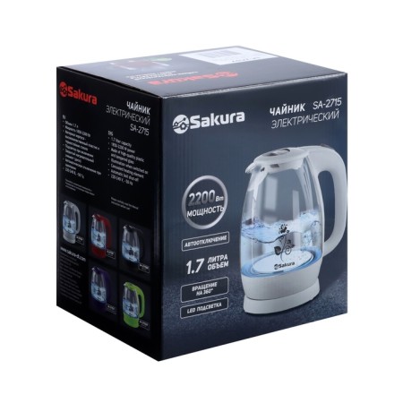 Electric kettle Sakura SA-2715V, glass, 1.7 l, 2200 watts, purple-11