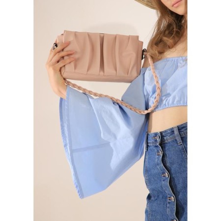 Cross-bodi with lightning, external pocket, long belt, light pink color-3