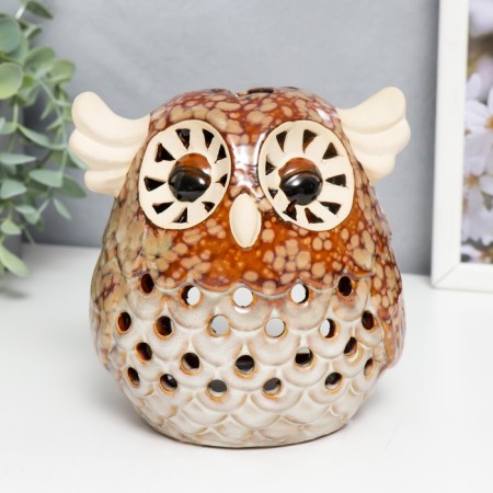 Ceramics candlestick for 1 candle "Forest Eagle owl" 15x12x12 cm-1
