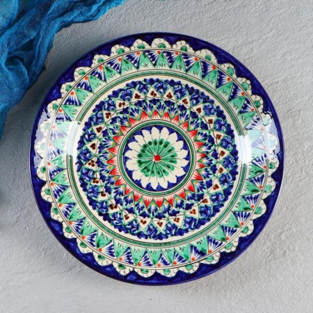 Plate of the Rishtan ceramics "Flowers", 25 cm, blue-4