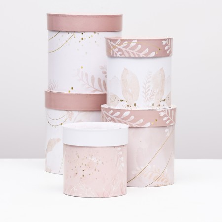 Set of round boxes 5 in 1 "leaves", 20 x 20 -14 x 14 cm