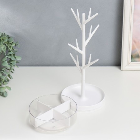 Casket with a stand for jewelry plastic "tree" white 14x36.5x14 cm-3